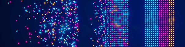 digital multicolored dots coming together organized by color