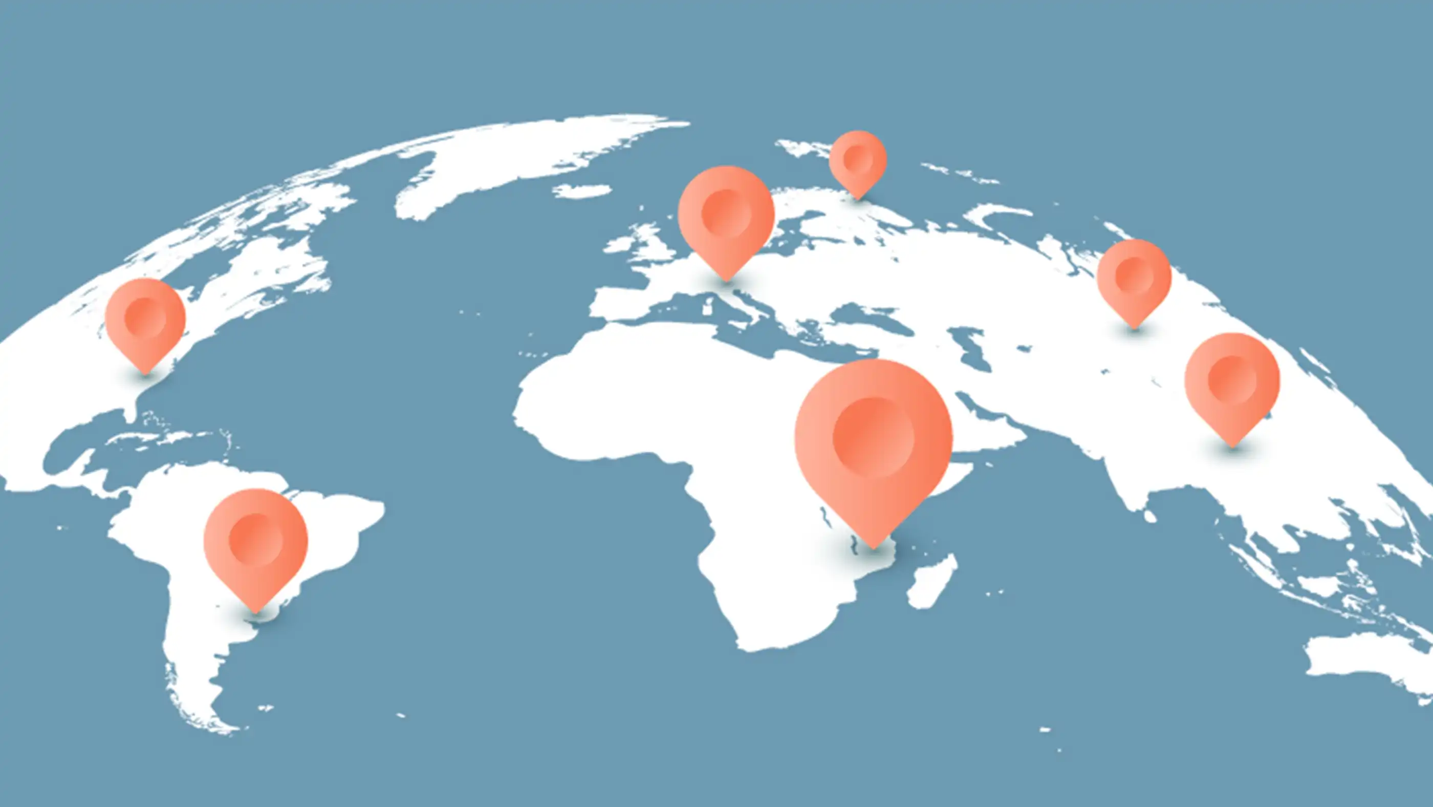 A graphic of the globe with location marks on several random countries.