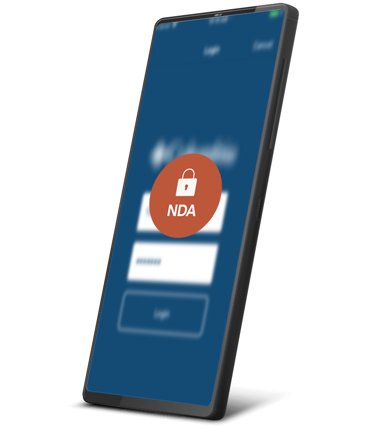 Phone screen with blurred app with NDA and lock icon overlaying